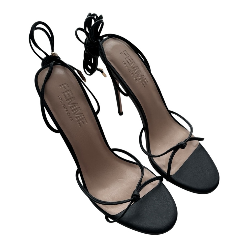 NWOB Femme Los Angeles Lace Up Sandals, Black, Size 38, US 7.5
